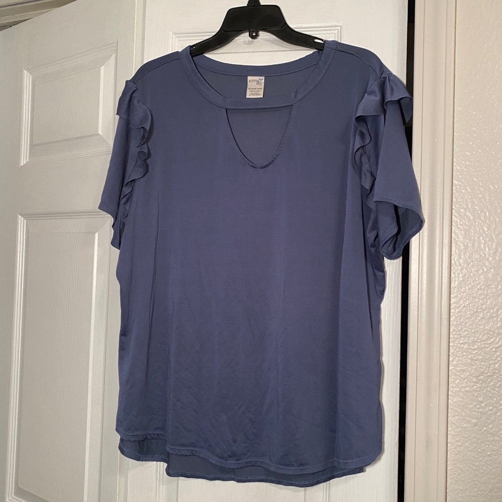 Terra & Sky Insignia Blue Top with Ruffle Sleeves